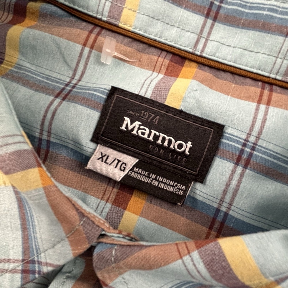 Marmot Shirt Adult Extra Large Check button Up Short Sleeve Outdoor Casual Men's - Picture 9 of 14